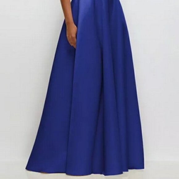 Dessy Collection Cobalt Blue Ruched Strapless Satin Gown 3171 - Picture 4 of 6